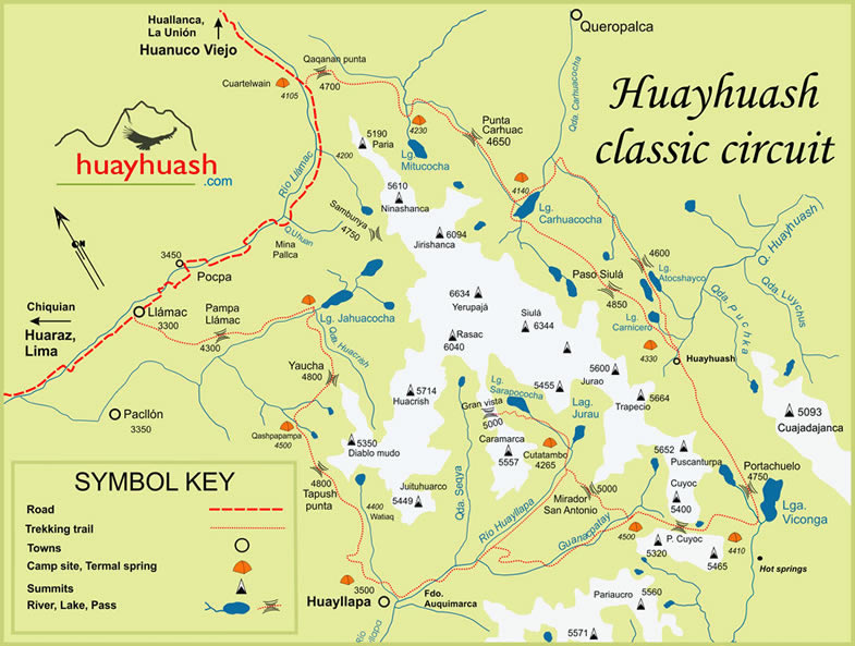 Map of the Classic Huayhuash circuit